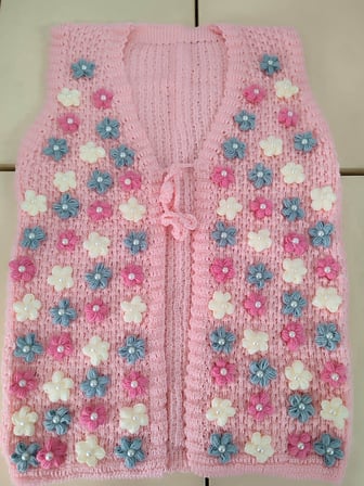 İncili elişi papatyalı yeni model gelin yeleği Pembe