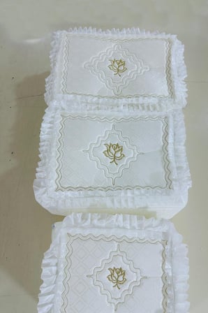 Çeyizlik Gül Figürlü Çiçek Işlemeli 3lü Bohça, Nişan Gelin Damat Hurcu 3lü