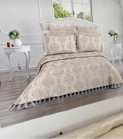 Şönil 3 Parça Yatak Örtüsü Seti Çift Kişilik 255x265 Cm Lüx Yatak Örtüsü Çeyizlik Yatak Odası Takımı