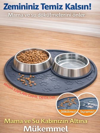 Beylini Kedi Köpek Mama Kabı Altlığı Kaymaz Su Geçirmez Beslenme Paspası Kolay Temizlenir Mama Su Altlığı