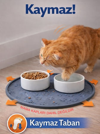 Beylini Kedi Köpek Mama Kabı Altlığı Kaymaz Su Geçirmez Beslenme Paspası Kolay Temizlenir Mama Su Altlığı