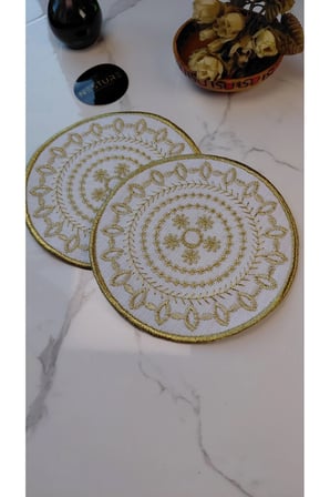 GOLD Nakış İşlemeli Linen Keten Kokteyl Sunum Peçetesi 2’li | Otantik Mandala Serisi Mira