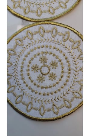 GOLD Nakış İşlemeli Linen Keten Kokteyl Sunum Peçetesi 2’li | Otantik Mandala Serisi Mira