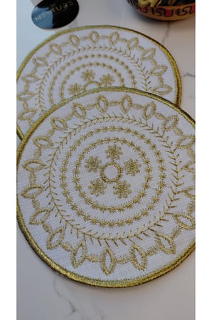 GOLD Nakış İşlemeli Linen Keten Kokteyl Sunum Peçetesi 2’li | Otantik Mandala Serisi Mira