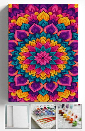 Sayılarla Boyama Seti Numaralı Tuval Fırça Boya Askı Aparatı Dahil Set 40x50 Cm - MANDALA