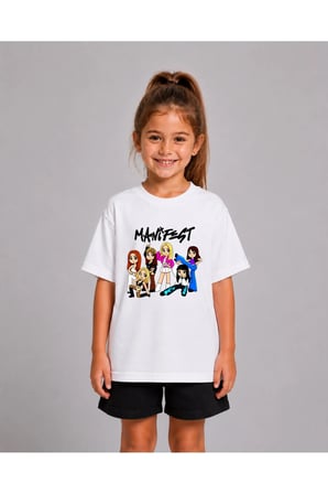 Kız Erkek Çocuk Manifest Cartoon Baskılı %100 Organik Pamuk Tshirt