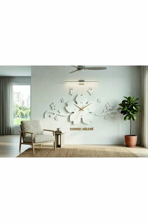 Manolya Set Kişiye Özel Ahşap Duvar Saati – Ana Gövde 45 CM. Toplamda 100x60 cm Dekoratif Sanat Beyaz Renk