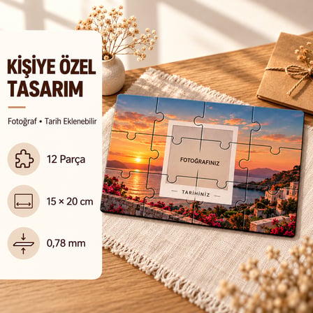 Kişiye Özel Fotoğraflı ve Tarihli Yapboz 12 Parça 15x20 cm Magnet Özellikli Hatıra Hediyesi
