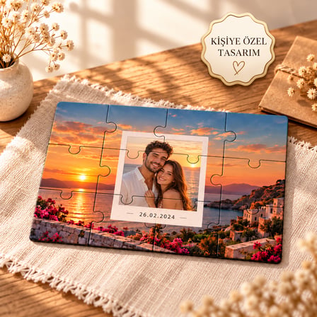 Kişiye Özel Fotoğraflı ve Tarihli Yapboz 12 Parça 15x20 cm Magnet Özellikli Hatıra Hediyesi