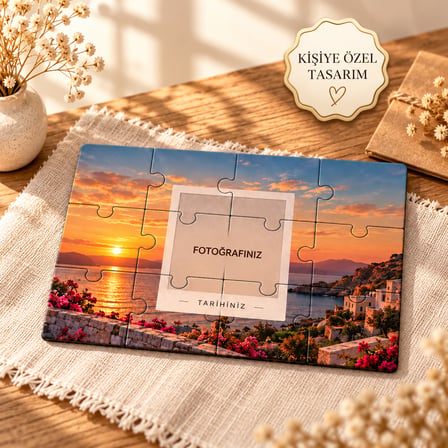 Kişiye Özel Fotoğraflı ve Tarihli Yapboz 12 Parça 15x20 cm Magnet Özellikli Hatıra Hediyesi