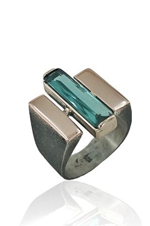 Baget Mavi Topaz Taşlı El Üretim Otantik 925 Gümüş Yüzük