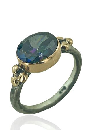 Oval Mistik Topaz Taşlı El Üretimi 925 Gümüş Yüzük