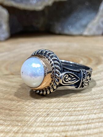 Otantik İnci Taşlı El Üretimi 925 Gümüş Yüzük