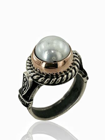 Otantik İnci Taşlı El Üretimi 925 Gümüş Yüzük