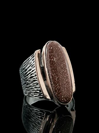 El Üretimi Doğal Yıldız Taş Mekik Kesim 925 Gümüş Yüzük