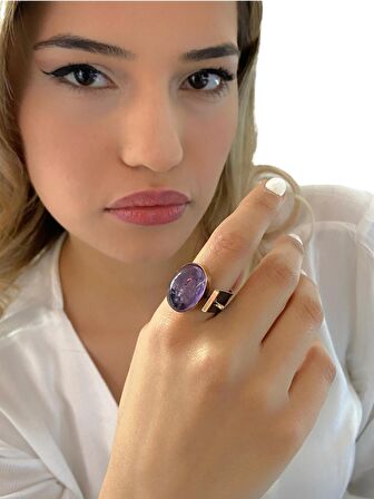 Doğal Ametist Taş Özel Tasarım Otantik 925 Gümüş Yüzük