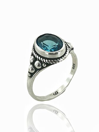 925 Gümüş Aquamarine Taşlı Otantik Kadın Yüzük