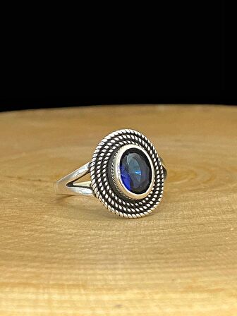 925 Gümüş Minik Safir Taş Günlük Otantik Kadın Yüzük