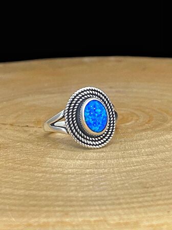 925 Ayar Gümüş El Üretim Otantik Doğal Oval Opal Taş Yüzük