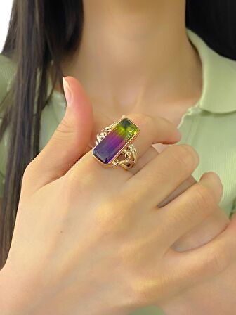 925 Gümüş Doğal Turmalin Taş El Üretimi Otantik Yüzük