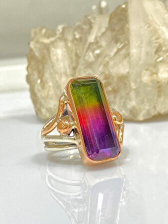 925 Gümüş Doğal Turmalin Taş El Üretimi Otantik Yüzük