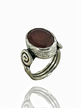 El Üretim Yakut Taş Otantik 925 Ayar Gümüş Yüzük