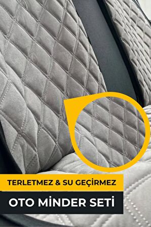 Gri-Su Geçirmez & Terletmez Sırtlı Oto Koltuk Minder Seti-Koltuk Koruma Kılıfı (2'Li Set)