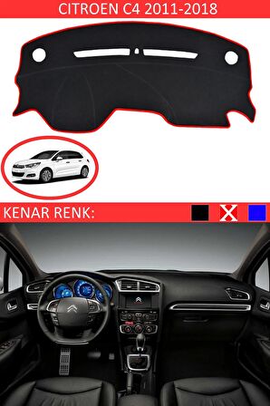 CITROEN C4 2011-2018 MODEL İÇİN TORPİDO KORUMA HALISI SİYAH RENK KIRMIZI KENAR