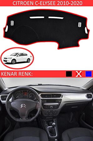 CITROENC ELYSEE 2010-2020 MODEL İÇİN TORPİDO KORUMA HALISI SİYAH RENK KIRMIZI KENAR