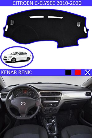 CITROENC ELYSEE 2010-2020 MODEL İÇİN TORPİDO KORUMA HALISI SİYAH RENK MAVİ KENAR