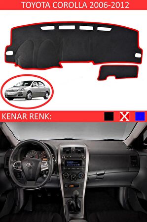 TOYOTA COROLLA 2006-2012 MODEL İÇİN TORPİDO KORUMA HALISI SİYAH RENK KIRMIZI KENAR