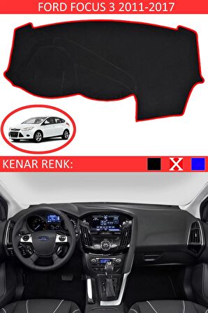 FORD FOCUS 3 2011-2017 MODEL İÇİN TORPİDO KORUMA HALISI SİYAH RENK KIRMIZI KENAR