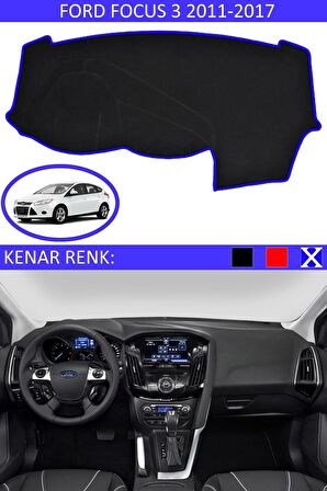 FORD FOCUS 3 2011-2017 MODEL İÇİN TORPİDO KORUMA HALISI SİYAH RENK MAVİ KENAR