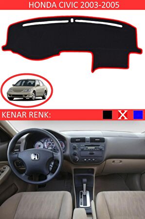 HONDA CIVIC 2003-2005 MODEL İÇİN TORPİDO KORUMA HALISI SİYAH RENK KIRMIZI KENAR