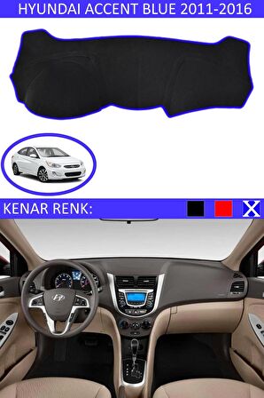 HYUNDAİ ACCENT BLUE 2011-2016 MODEL İÇİN TORPİDO KORUMA HALISI SİYAH RENK MAVİ KENAR