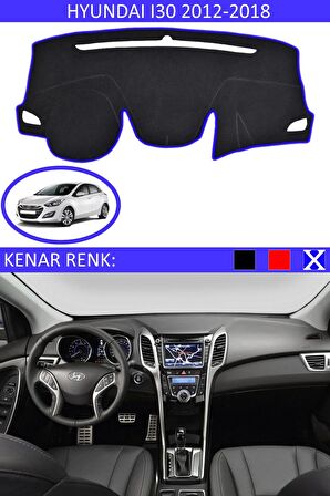 HYUNDAİ İ30 2012-2018 MODEL İÇİN TORPİDO KORUMA HALISI SİYAH RENK MAVİ KENAR