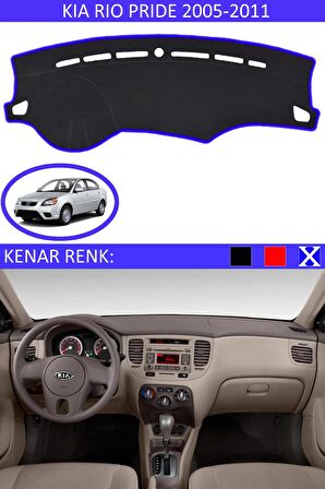 KiA RIO PRIDE 2005-2011 MODEL İÇİN TORPİDO KORUMA HALISI SİYAH RENK MAVİ KENAR