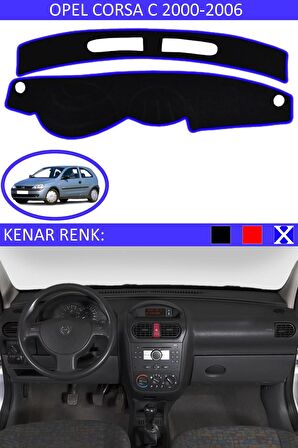 OPEL CORSA C 2000-2006 MODEL İÇİN TORPİDO KORUMA HALISI SİYAH RENK MAVİ KENAR