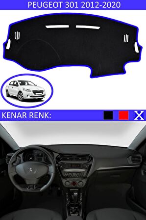 PEUGEOT 301 2012-2020 MODEL İÇİN TORPİDO KORUMA HALISI SİYAH RENK MAVİ KENAR