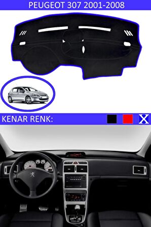 PEUGEOT 307 2001-2008 MODEL İÇİN TORPİDO KORUMA HALISI SİYAH RENK MAVİ KENAR