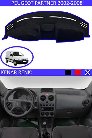 PEUGEOT PARTNER 2002-2008 MODEL İÇİN TORPİDO KORUMA HALISI SİYAH RENK MAVİ KENAR