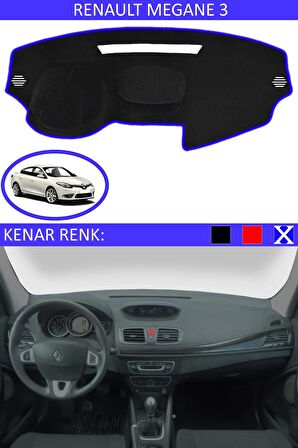 RENAULT MEGAN 3 İÇİN TORPİDO KORUMA HALISI SİYAH RENK MAVİ KENAR