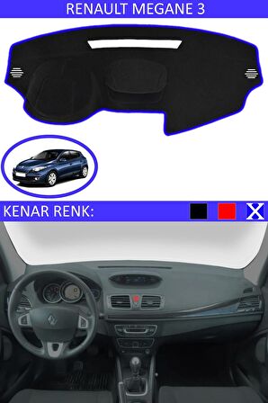 RENAULT MEGAN 3 HATCHBACK İÇİN TORPİDO KORUMA HALISI SİYAH RENK MAVİ KENAR