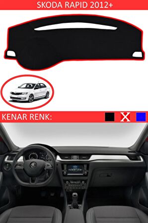 SKODA RAPİD 2012 MODEL ve ÜSTÜ İÇİN TORPİDO KORUMA HALISI SİYAH RENK KIRMIZI KENAR