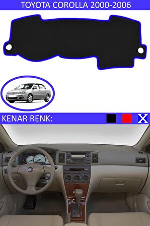 TOYOTA COROLLA 2000-2006 MODEL İÇİN TORPİDO KORUMA HALISI SİYAH RENK MAVİ KENAR