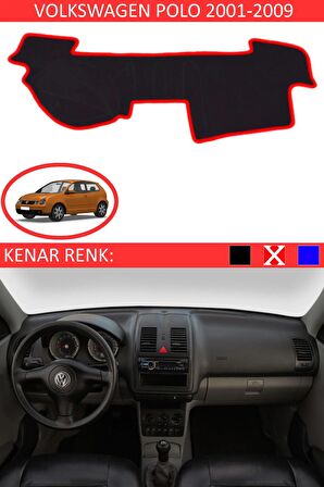 VOLKSWAGEN POLO 2001-2009 MODEL İÇİN TORPİDO KORUMA HALISI SİYAH RENK KIRMIZI KENAR