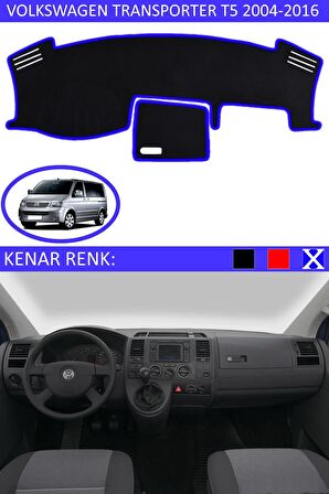 VOLKSWAGEN TRANSPORTER T5 2004-2016 MODEL İÇİN TORPİDO KORUMA HALISI SİYAH RENK MAVİ KENAR