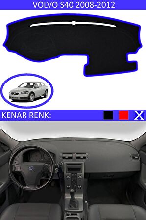 VOLVO S40 2008-2012 MODEL İÇİN TORPİDO KORUMA HALISI SİYAH RENK MAVİ KENAR