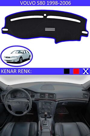VOLVO S80 1998-2006 MODEL İÇİN TORPİDO KORUMA HALISI SİYAH RENK MAVİ KENAR
