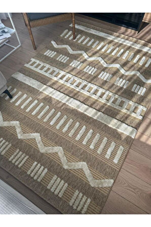 Marakeş 676 Sarı Kolay Temizlenen Dekoratif Bohem Sisal Jüt Hasır Halı